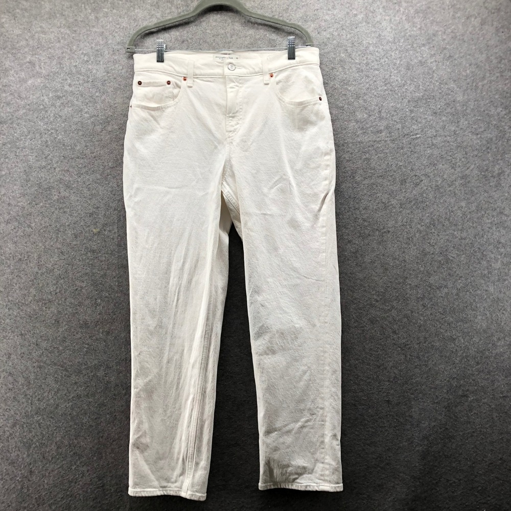 Abercrombie & Fitch The 90s Straight Mid Rise Jeans Crisp White Womens 30 Short